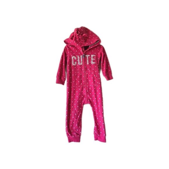Carter's Toddler 18 Month Pink Footless Hooded Fleece  Zip One Piece Pajamas PJs - Picture 1 of 8